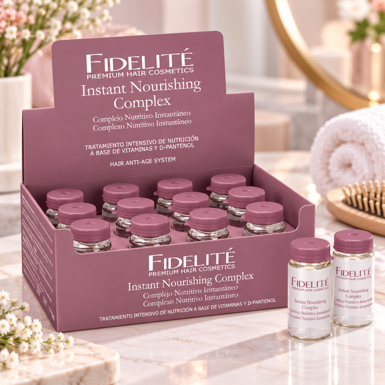 Tratamiento capilar en tonos mauve AMPOLLA COMPLEJO NUTRITIVO COMPLEX 15ML FIDELITÉ - Image 1
