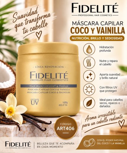MÁSCARA CAPILAR DE COCO Y VAINILLA 1000G FIDELITÉ