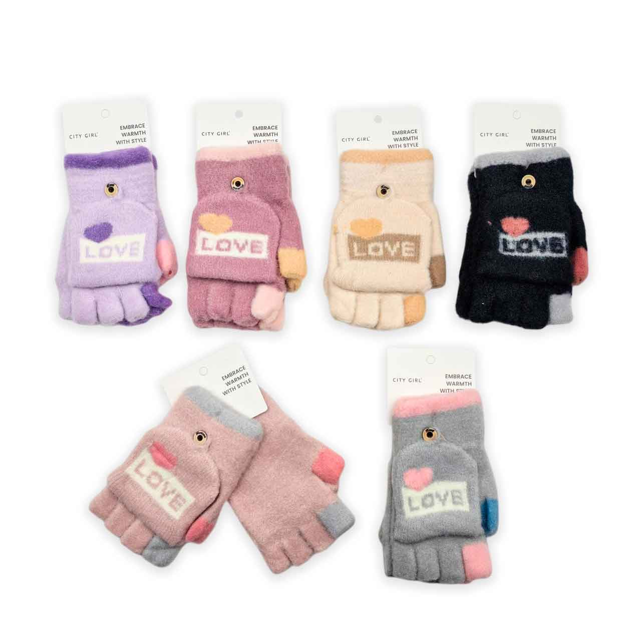 38095-1 GUANTES INFANTILES DE MEDIO DEDO CON MANOPLA LOVE - Image 1