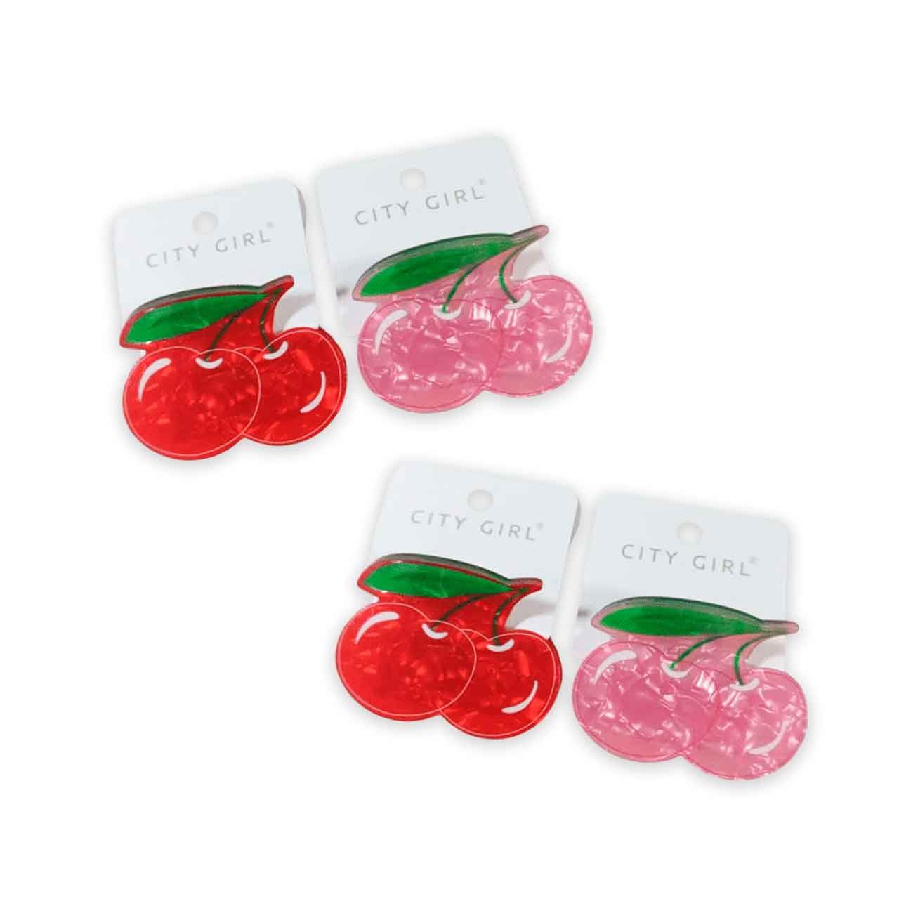 XY102239-9 BROCHE DE CABELLO DE CEREZAS ROSA/ROJO - Image 1