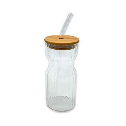 VASO DE VIDRIO ALTO CON TAPA Y SORBETE
