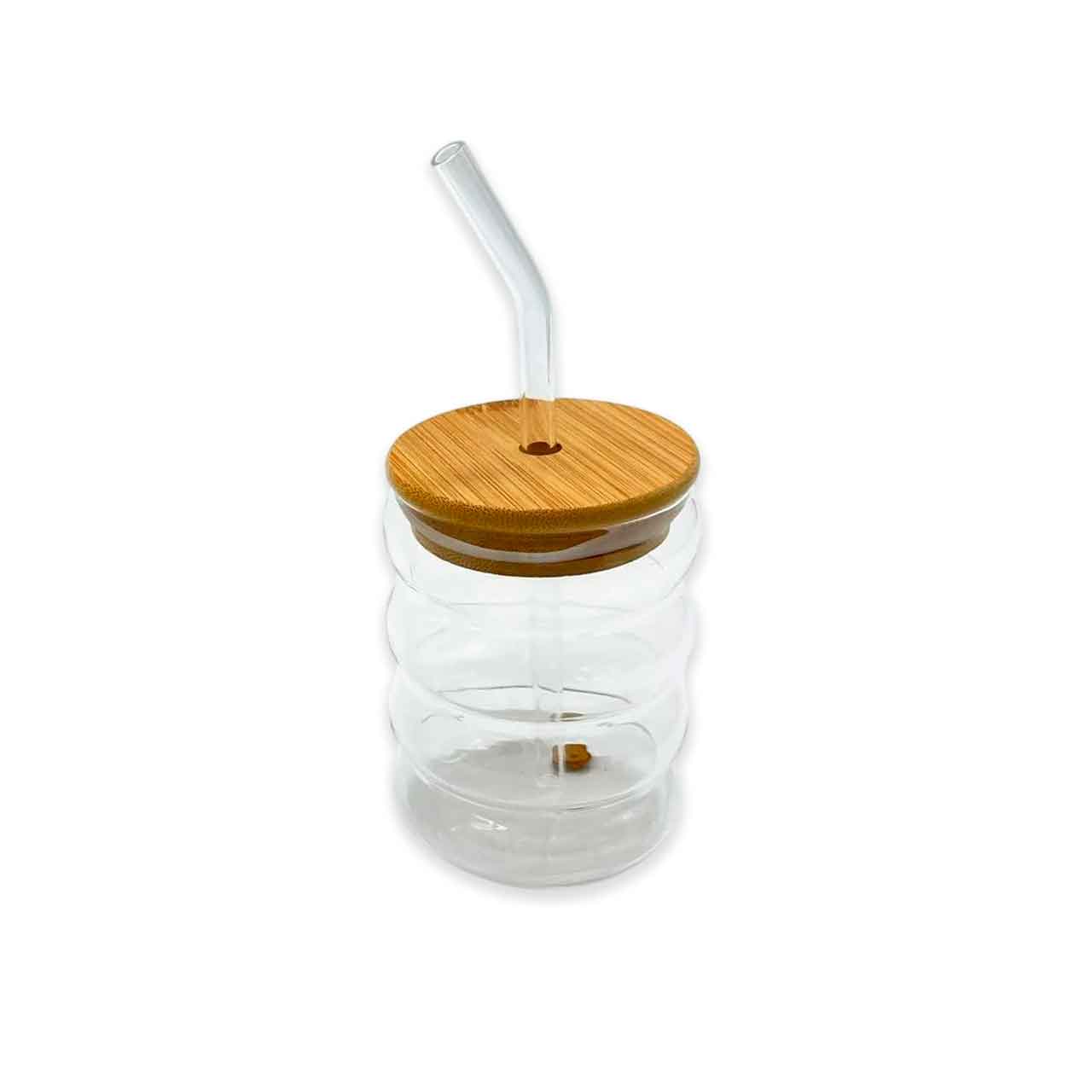 LC35114-7 VASO DE VIDRIO ONDULADO CON TAPA Y SORBETE - Image 1
