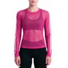 REMERA M/LARGA TRASLÚCIDA FUCSIA CON LÍNEAS BLANCAS