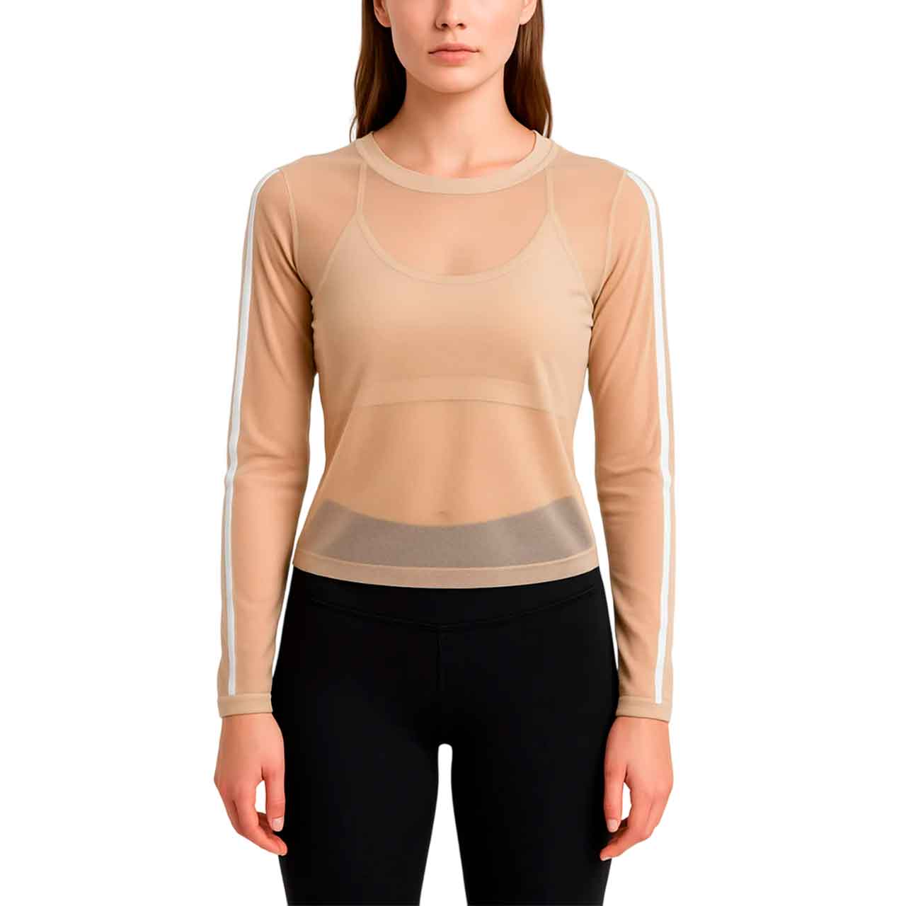 TOP31967.jpg- REMERA M/LARGA TRASLÚCIDA BEIGE CON LÍNEAS BLANCAS - Image 1