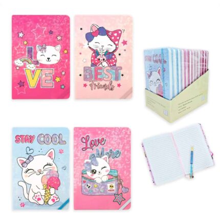 CUADERNO A5 TAPA DURA CON ELÁSTICO GATITOS