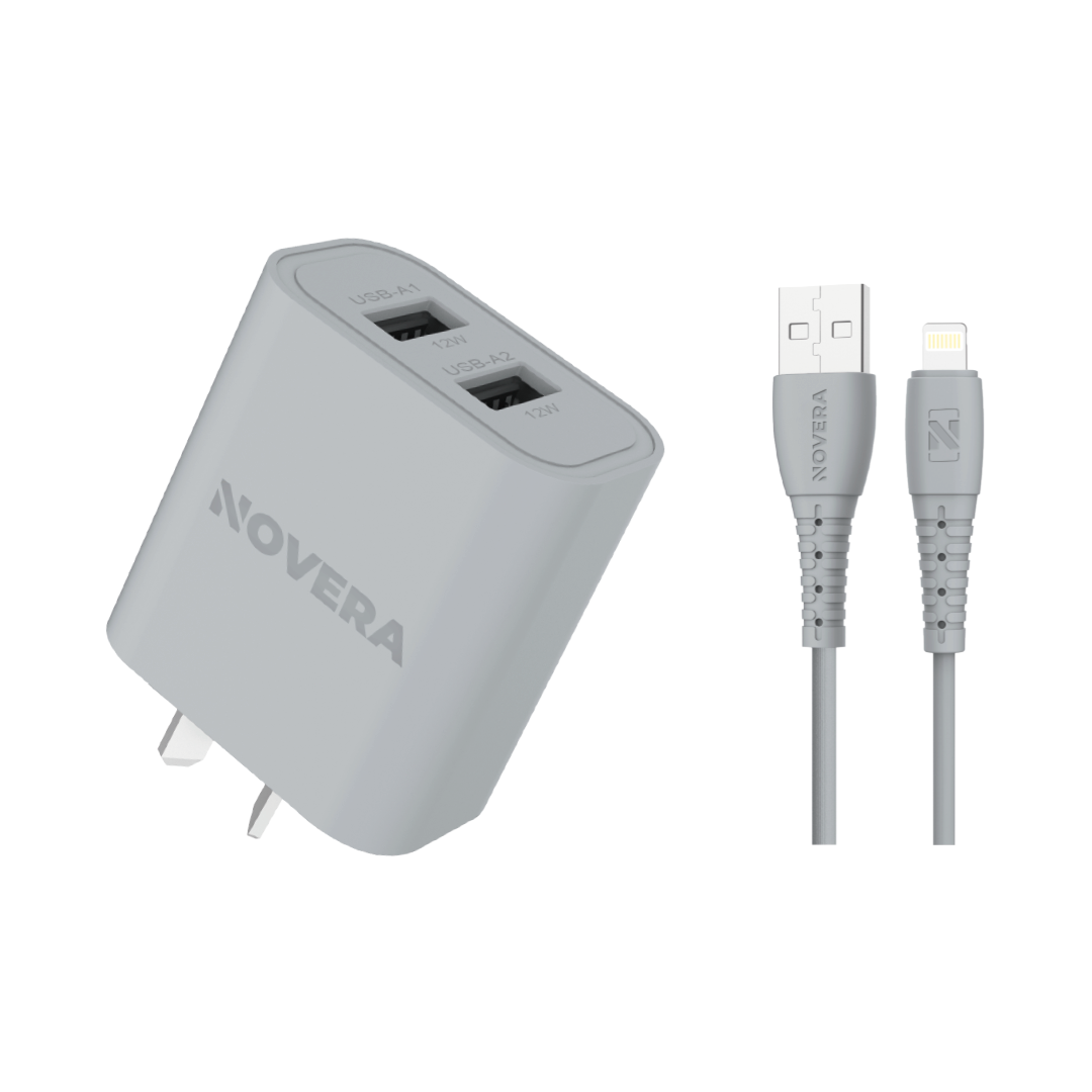 DT10AL12CG CARGADOR ENTRADA LIGHTNING 12W GRIS NOVERA - Image 1