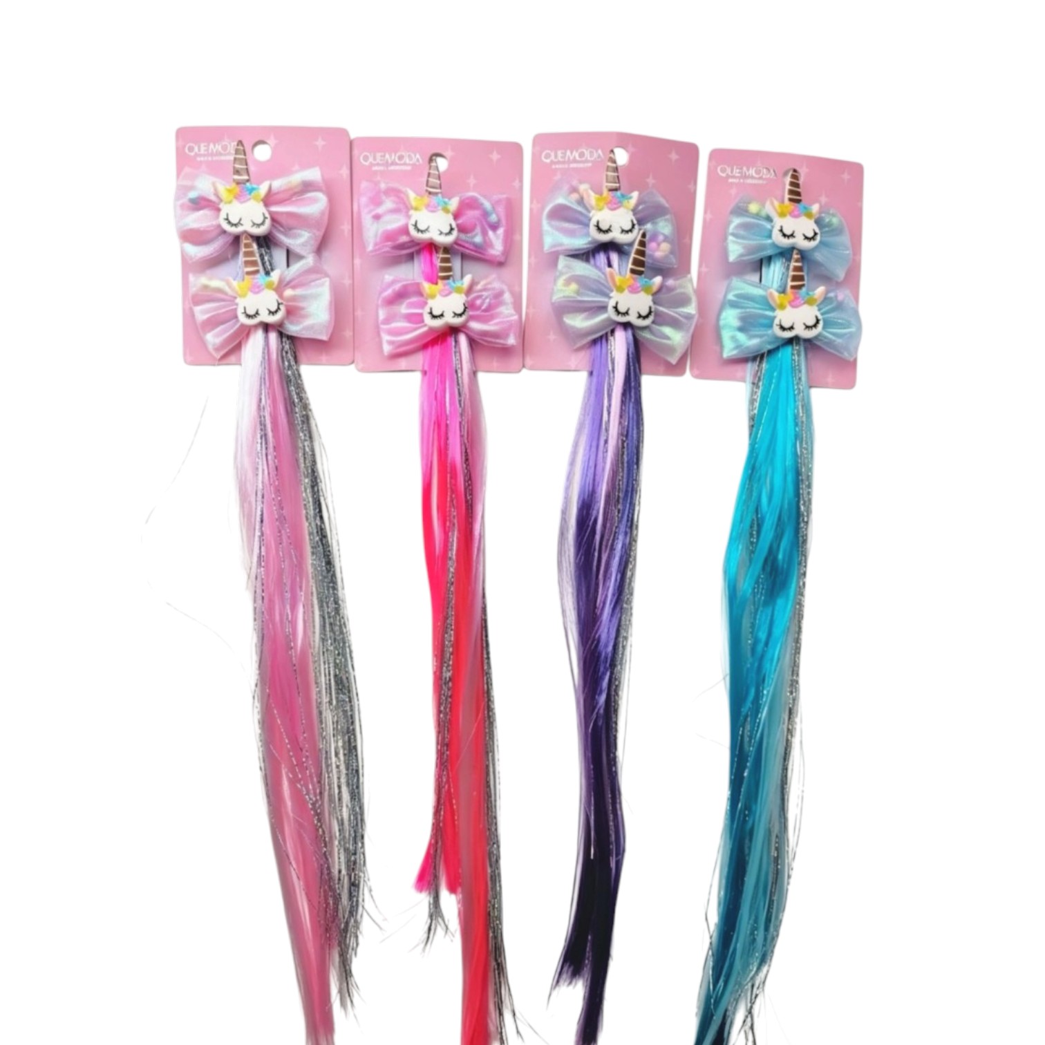 QB-3824-06 SET X2 MECHAS DE CABELLO CON BRILLOS Y UNICORNIO - Image 1
