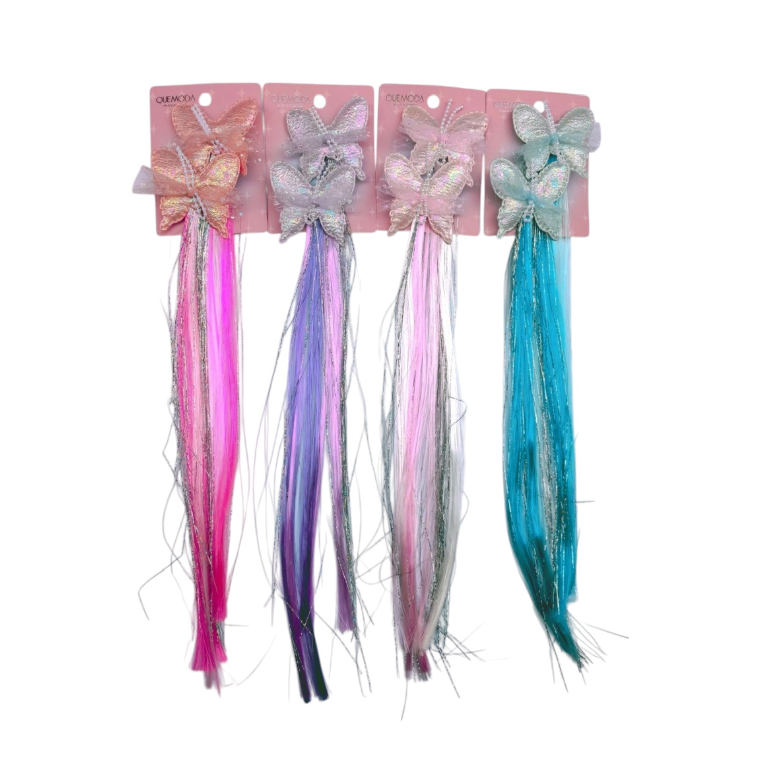 QB-3824-07 SET X2 MECHAS DE CABELLO CON BRILLOS Y MARIPOSA - Image 1