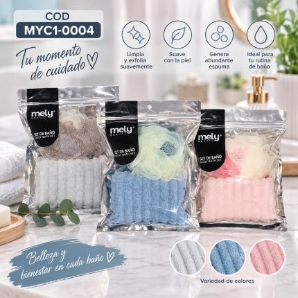 SET DE ESPONJAS DE BAÑO Y TOALLA