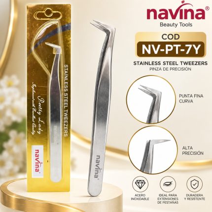 PINZA PARA PESTAÑAS PLATEADA TIPO L NAVINA