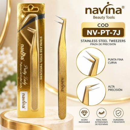 PINZA PARA PESTAÑAS DORADA TIPO L NAVINA