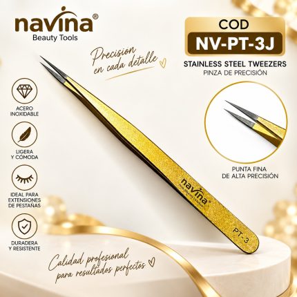 PINZA PARA PESTAÑAS DORADA RECTA NAVINA