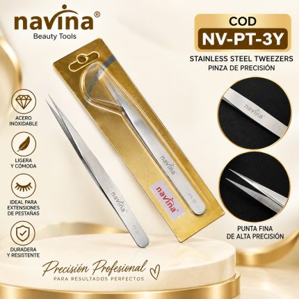 PINZA PARA PESTAÑAS PLATEADA RECTA NAVINA