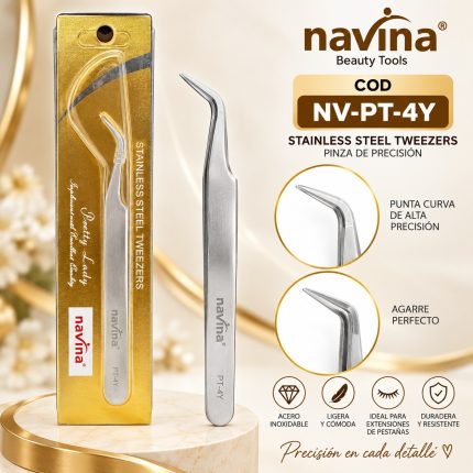 PINZA PARA PESTAÑAS PLATEADA CURVA NAVINA